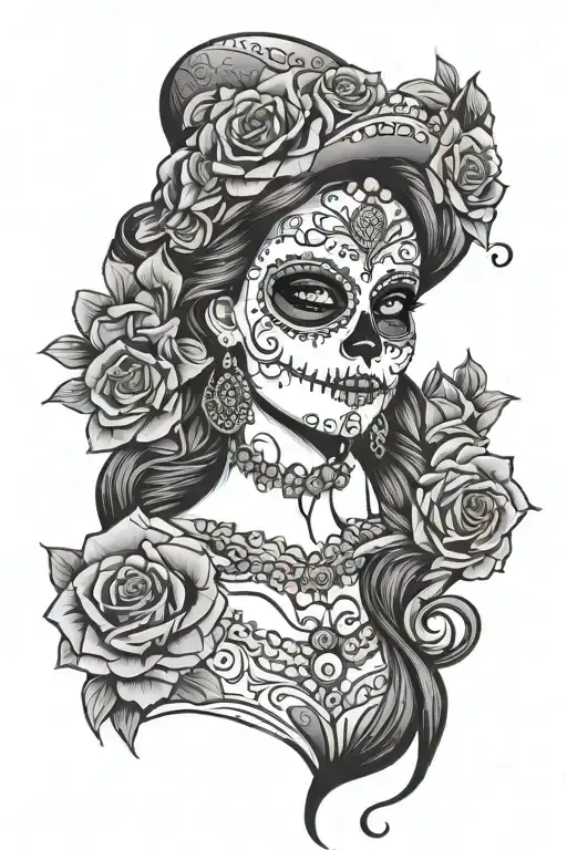 Mexican Day Of The Dead Make Up On Beautiful Woman