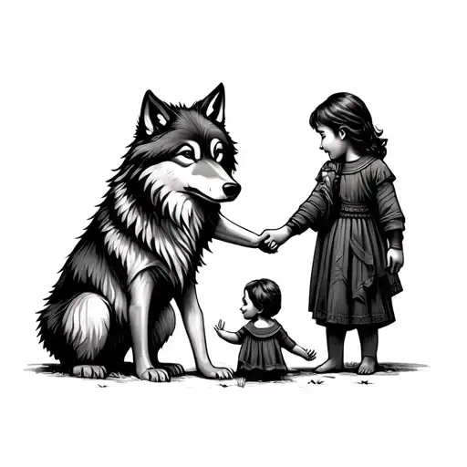 Wolf And Children Holding Hands