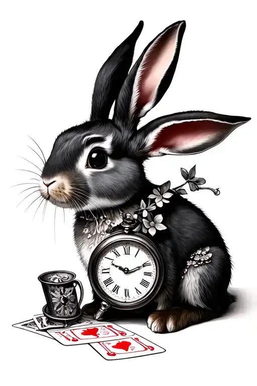 Alice N Wonderland Inspired Bunny With Clock And Cards