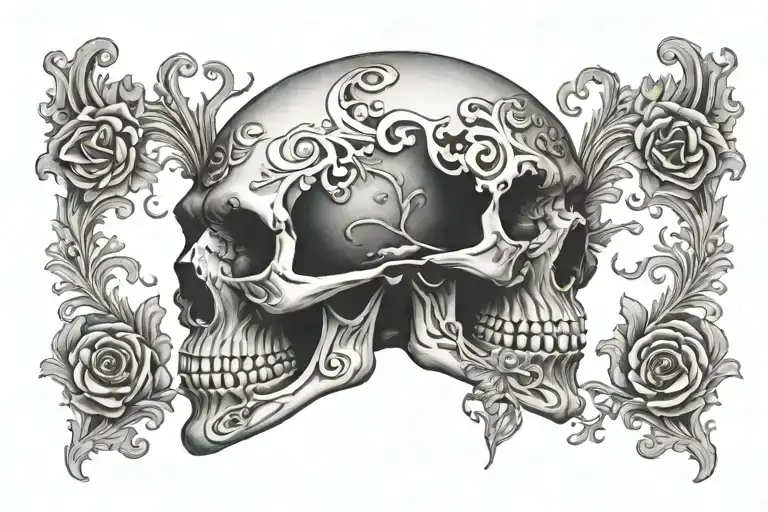 Skull With Barok Throat Tattoo Design