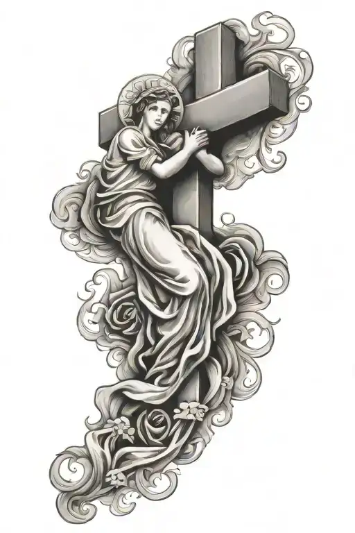 Cross With Mary Praying