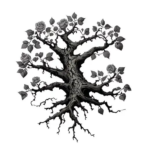 Damaged Tree Held Together By Rose Vine