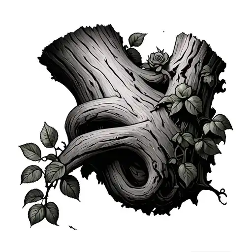 Damaged Oak Tree Held Together By Rose Vine Wrapping