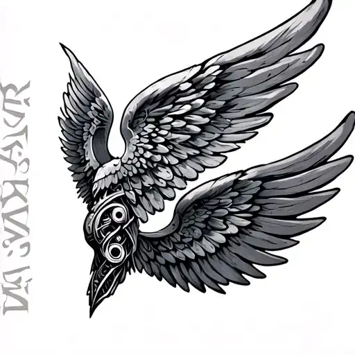Wings On Back Tattoo With One Angel Wing And One Mechanical Wing