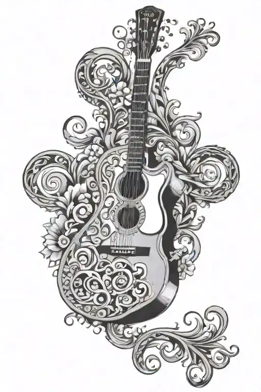 Acoustic Guitar Surrounded By Western Scrollwork