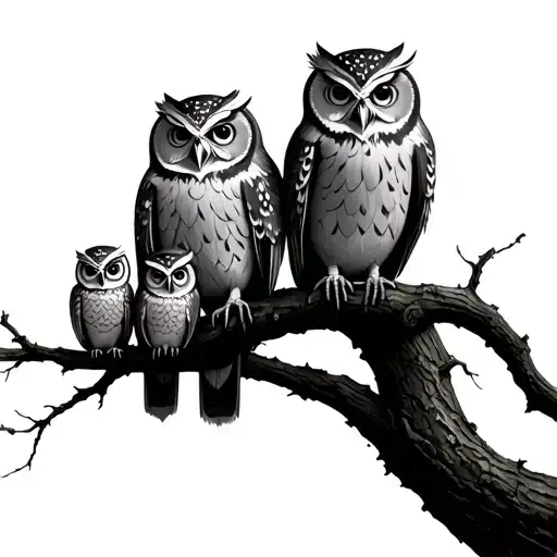 5 Owls Sitting On A Tree 2 Adults 3 Kids