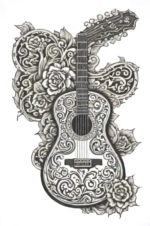 Acoustic Guitar Surrounded By Tooled Leather