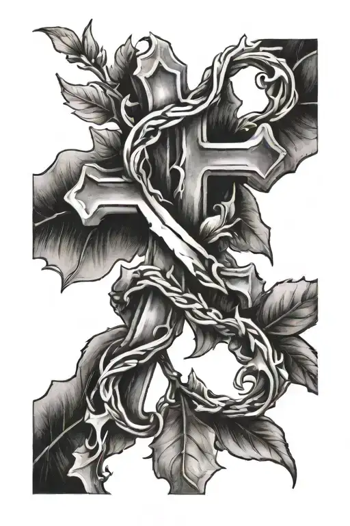 Buds Leaves And Cross Intertwined