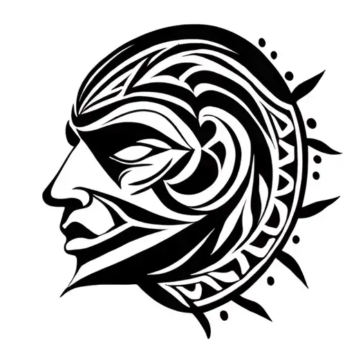 Left Profile Tribal Ritual Mask Surrounded Stylus African Patterns