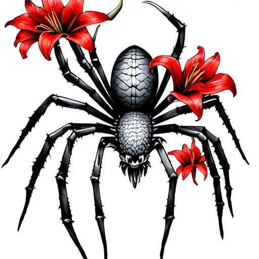Spider Red Lilys With Japanese Samurai