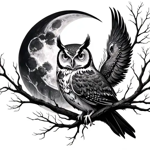 Owl Forest Moon Merging Together