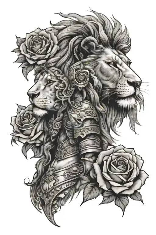 Lion Head Dress Female Warrior Holding Rose Growing