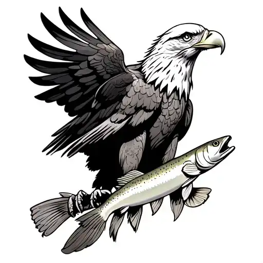 A Bald Eagle With A Trout In Talons