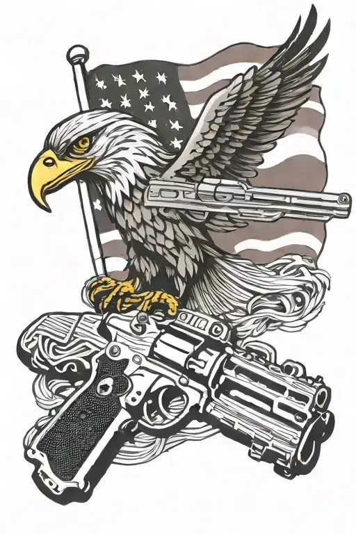 American Flag With Eagle And Machine Gun