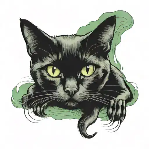 A Black Cat With Big Green Eyes Sitting Alone