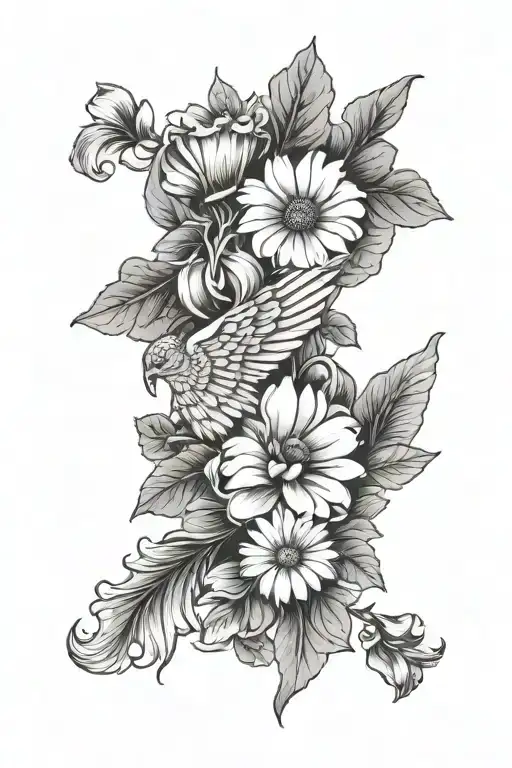 Simple Forearm Tattoo With Daisies And Morning Glories With Angel Wings