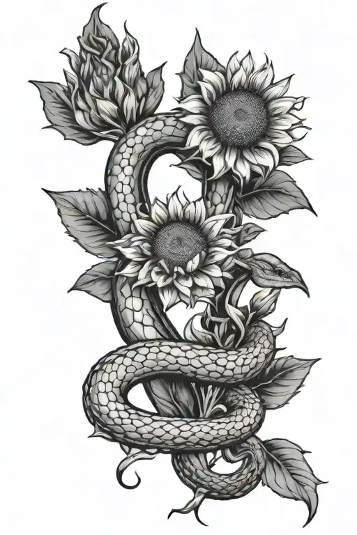 Snake Around Sunflower Stem Wrapped