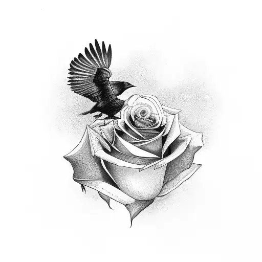 Crow Flying With Rose In Mouth