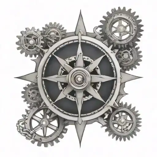 A Compass Rose Intertwined With Gears And Chains