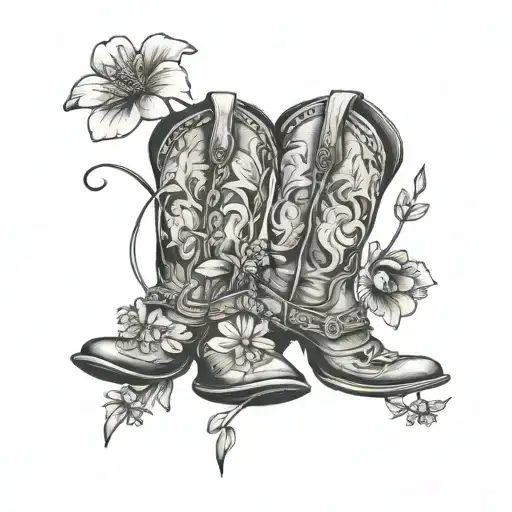 Cowboy Boots With Wildflowers Growing Out Of The Top Of The Boots