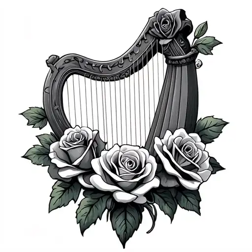 Irish Harp And Roses Intertwined