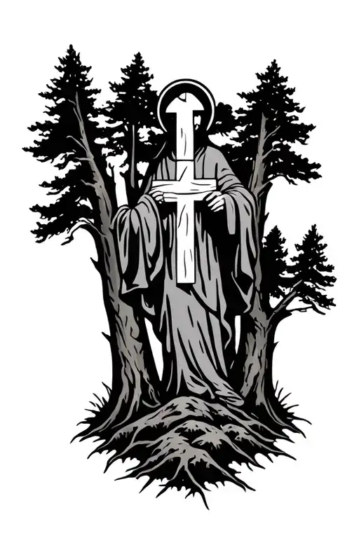 Wooded Area With Threes Christian Themed