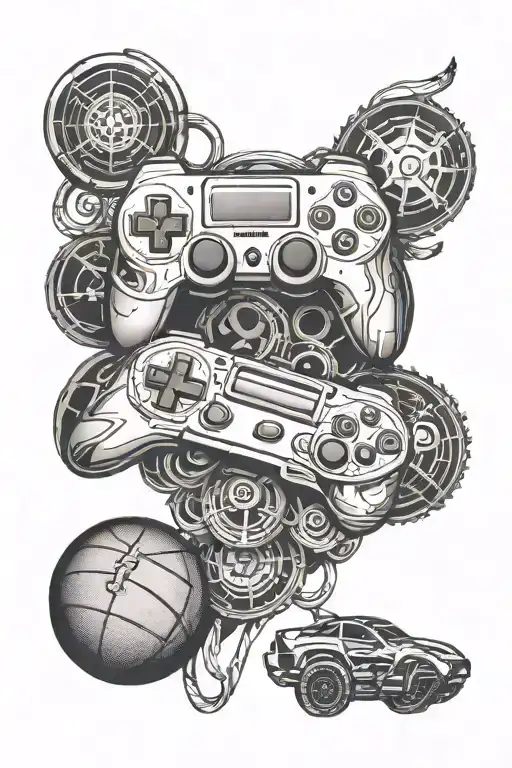 Remembrance Tattoo Including Basketball Gaming Controller And Cancer Sign