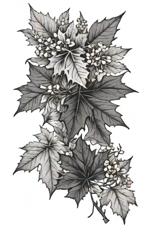 Black And Grey Maple And Oak Leaves With Colorful Wild Flowers