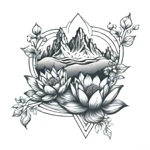 Mountain And Lotus Flower Intertwined