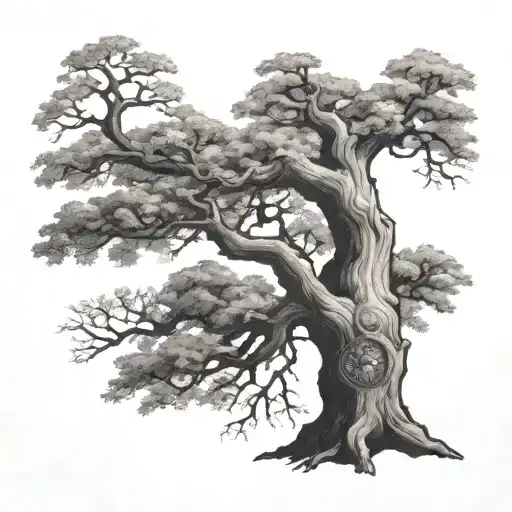 Oak Tree With Astrology Inspired Tattoo Showcasing