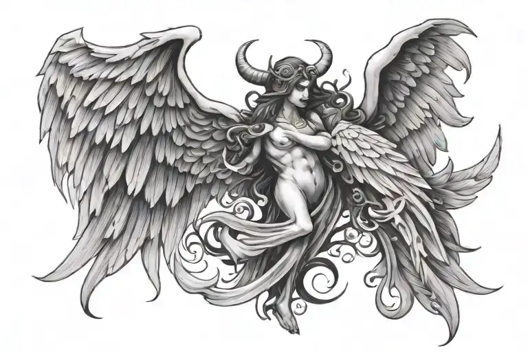 Movement Devil And Angel Wing Tattoo Design