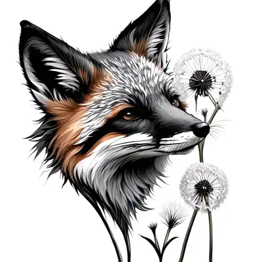 The Fox Sniffs Dandelion