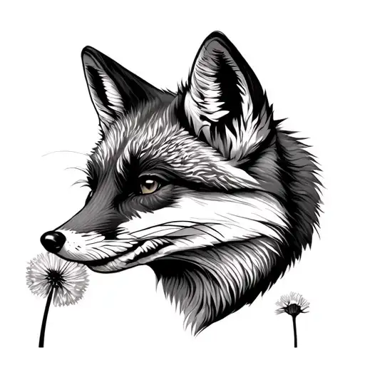 The Fox Sniffs Dandelion