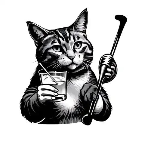 A Housecat Sipping A Gin And Tonic Holding A Golf Club