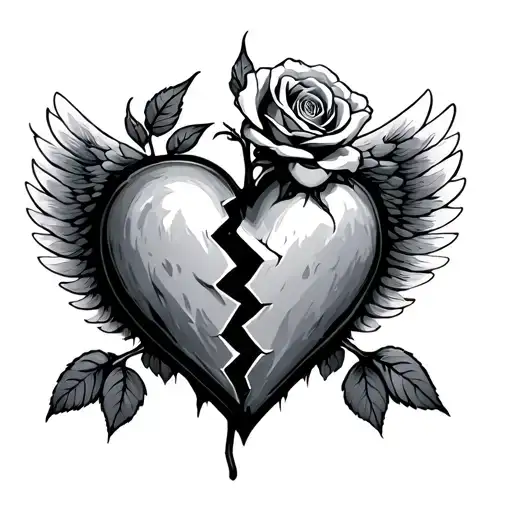 Rose In Broken Heart With Wing Spread