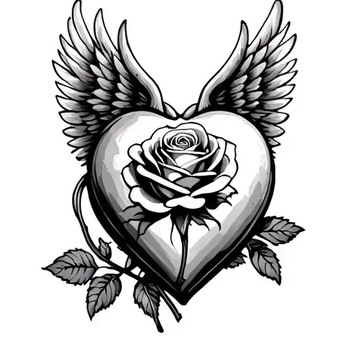 Rose In Heart With Wing Spread
