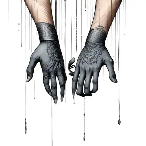 3 Hands With Threads On Threads Suspended Little Men