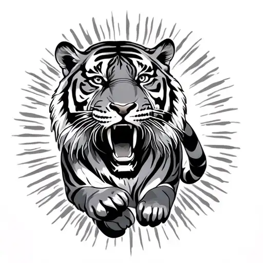 Tiger Jumping Out Of Sun Rays