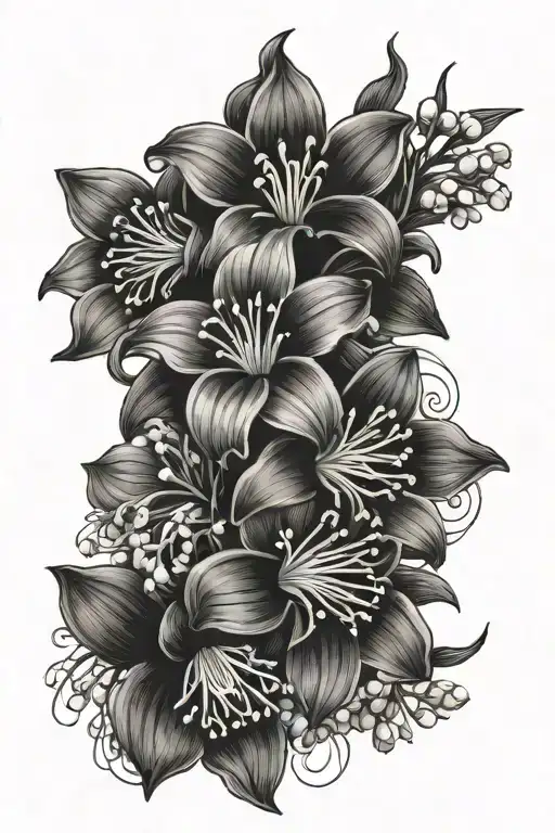 One Aster Flower And Lily Of The Valley Intertwined Outline