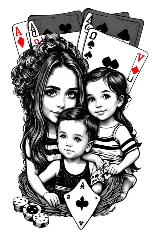 Poker And Van And Family With 2 Children