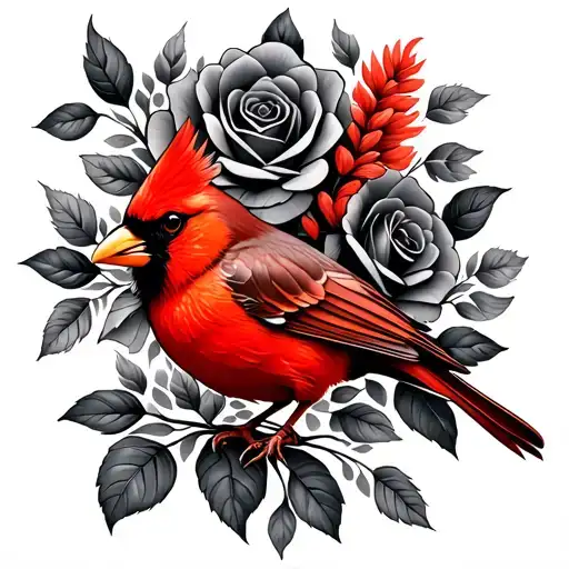 Black And Grey Roses With Red Cardinal Bird