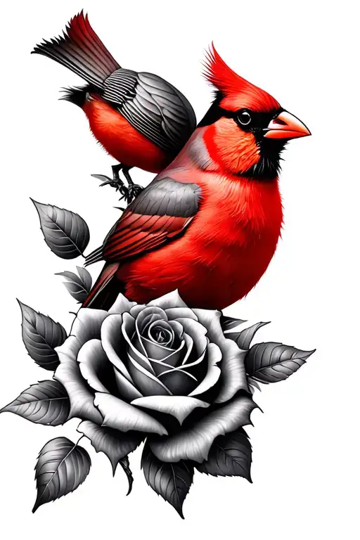 Black And Grey Roses With Red Cardinal Bird