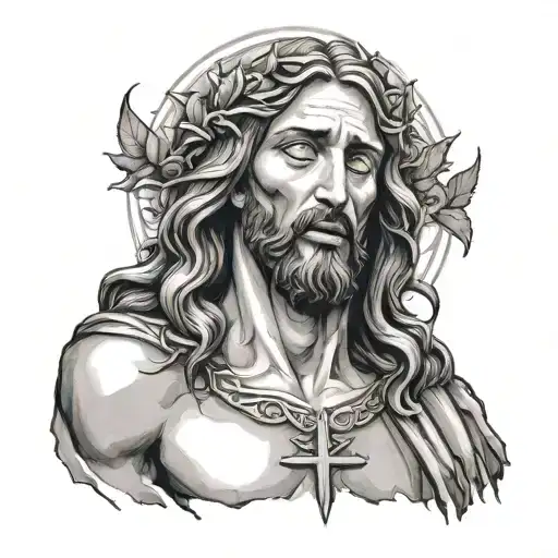 Crying Jesus With Thorns And Roses