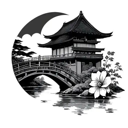 Japan Samourai Flower Sun House Bridge