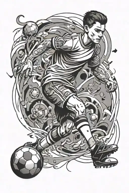 Football Tattoo Design Incorporating A Boy And A Ball