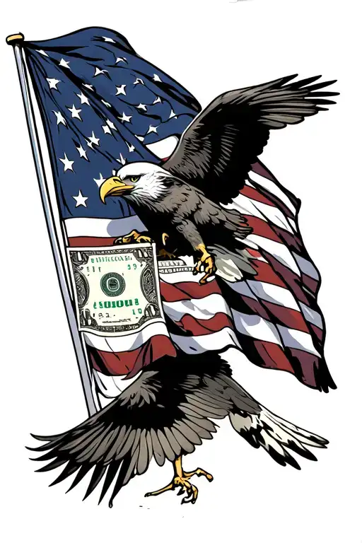 American Flag With Money Bill And Eagles