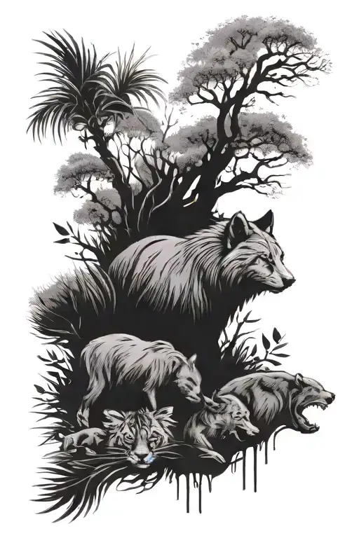 Black Brush With Hidden Animals