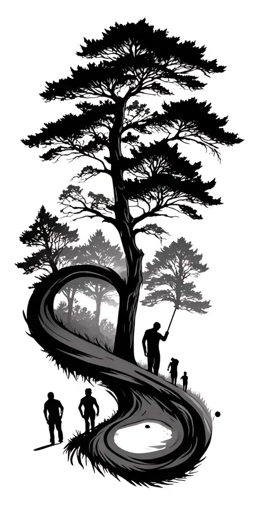 Golf Course Forest Wrap Around Family Shadow Figures Abstract