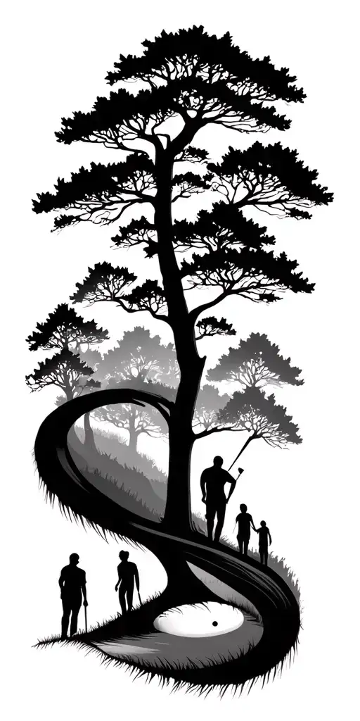 Golf Course Forest Wrap Around Family Shadow Figures Abstract