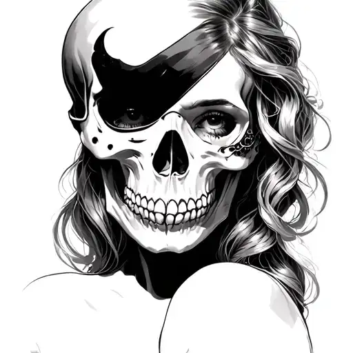 A Woman In A Half Skull Holding A Mask